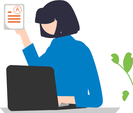 Illustration of a woman taking an exam on her laptop