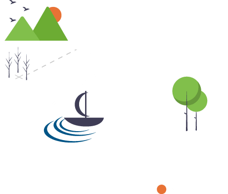 Illustration showing a road with some mountains and a target destination