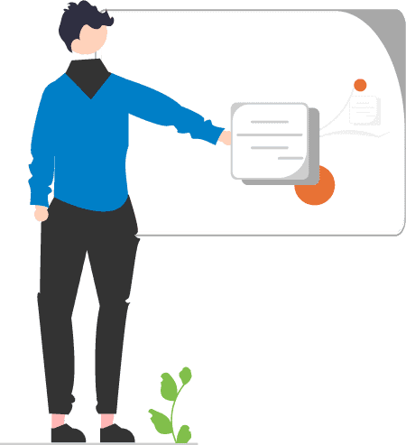 Illustration of a man pointing on a black board